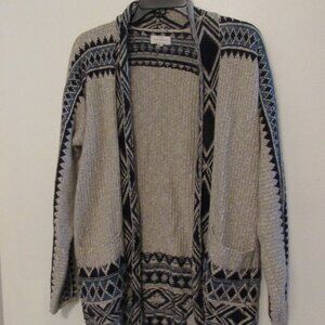 Lucky Brand Open Knitted Cardigan Sweater Women Large Multi-Color Aztec Cozy
